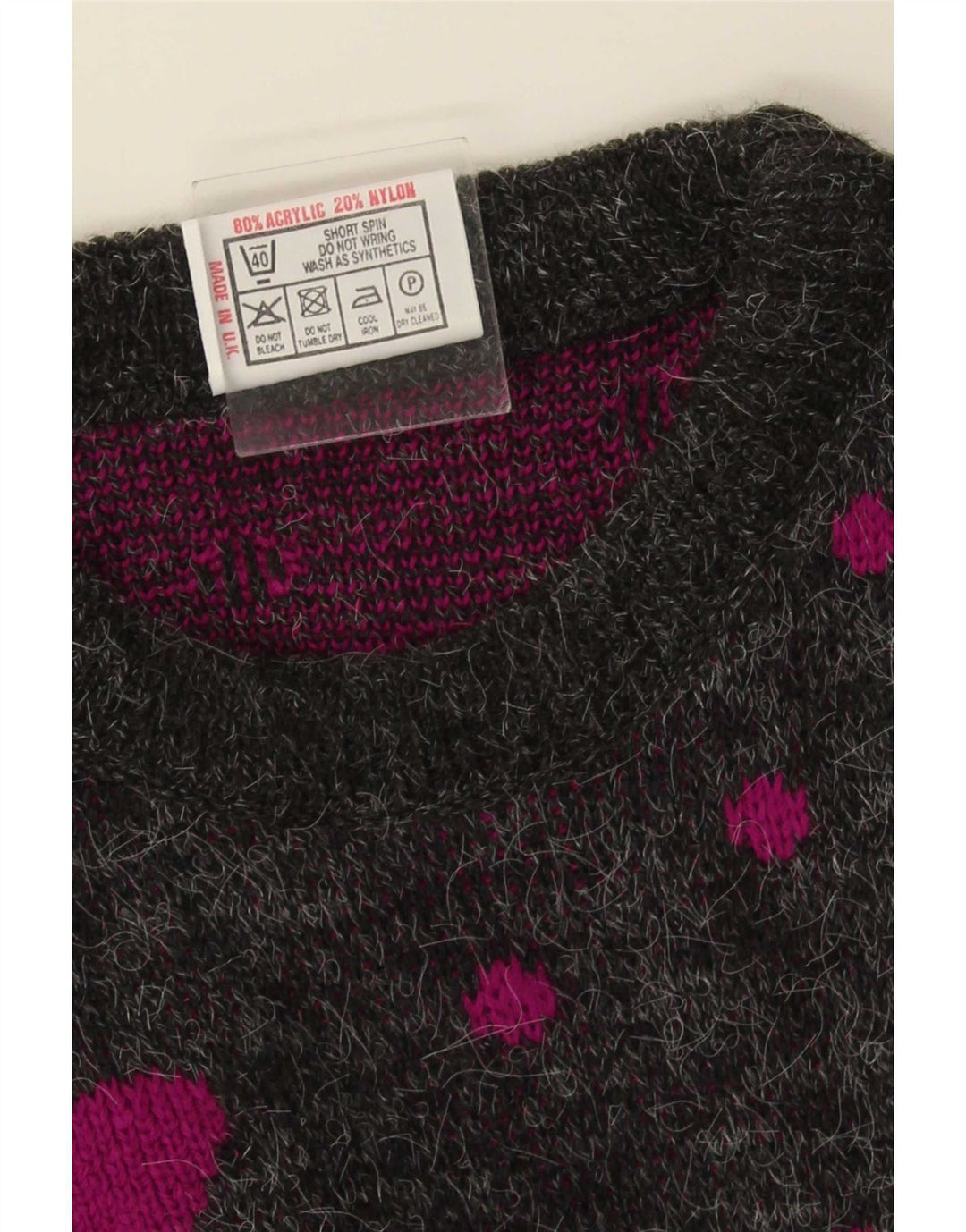 Maglione vintage da donna con scollo a barchetta lungo, taglia unica, grigio maculato