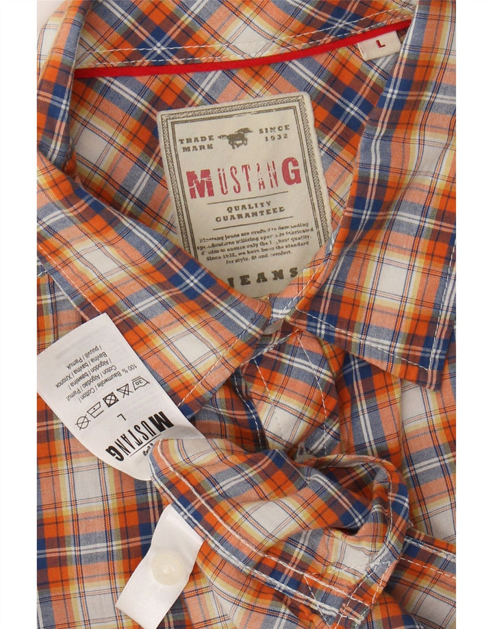 Mustang Camicia a maniche corte da uomo in cotone a quadri arancioni grandi