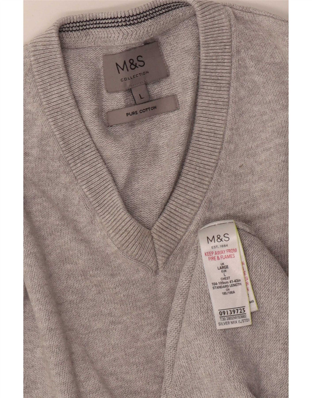 Maglione da uomo con scollo a V Marks & Spencer grande cotone chiazzato grigio