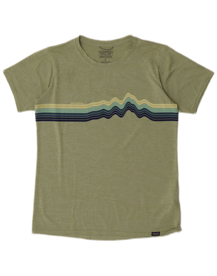Patagonia T-shirt da uomo Top piccola in poliestere a righe verdi