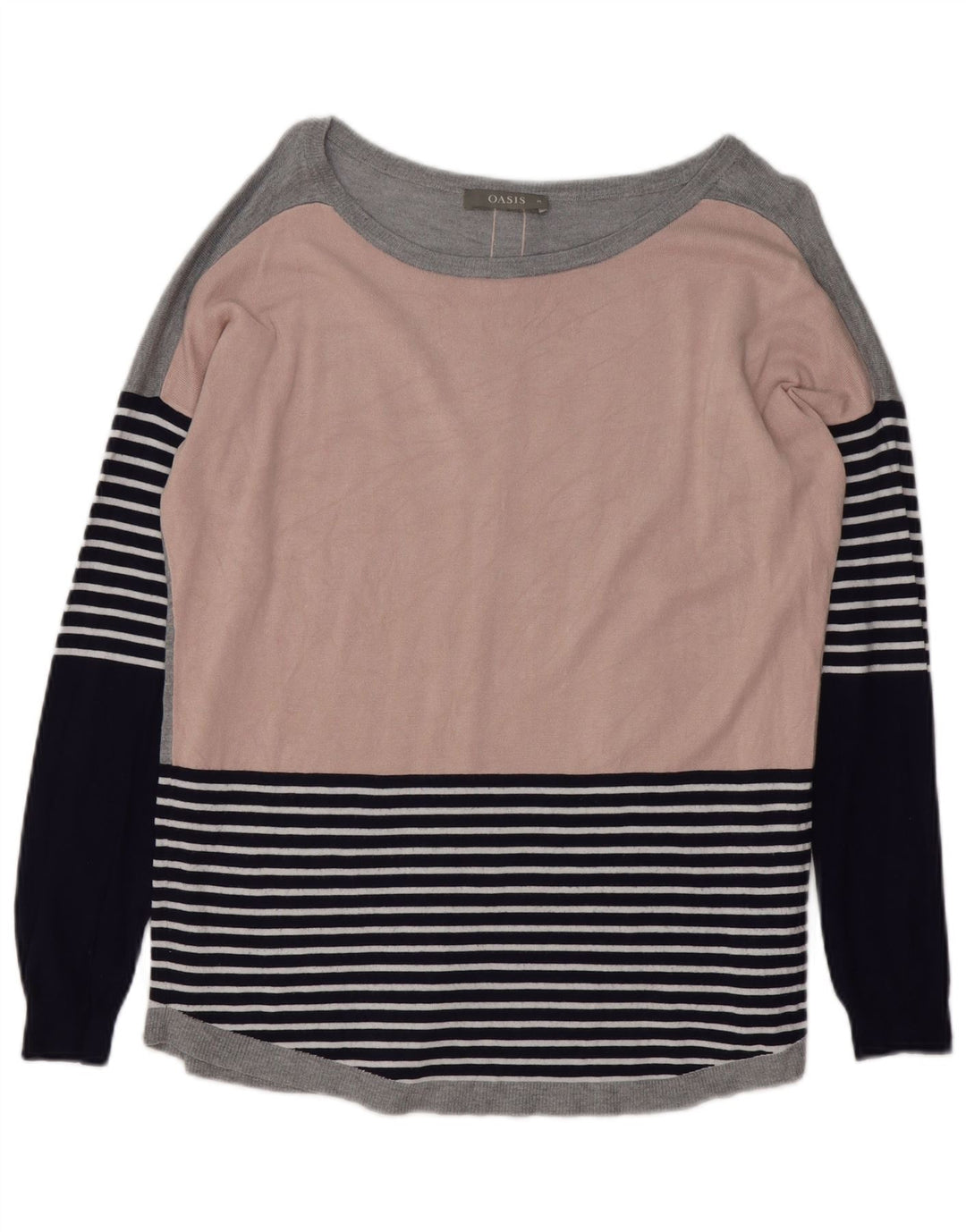 Maglione maglione con scollo a barca da donna Oasis UK 14 a righe multicolori medie
