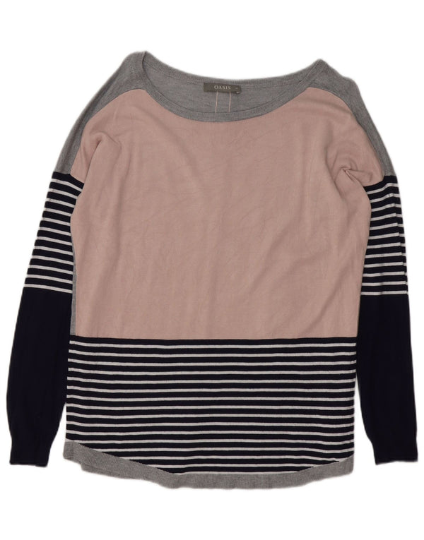 Maglione maglione con scollo a barca da donna Oasis UK 14 a righe multicolori medie