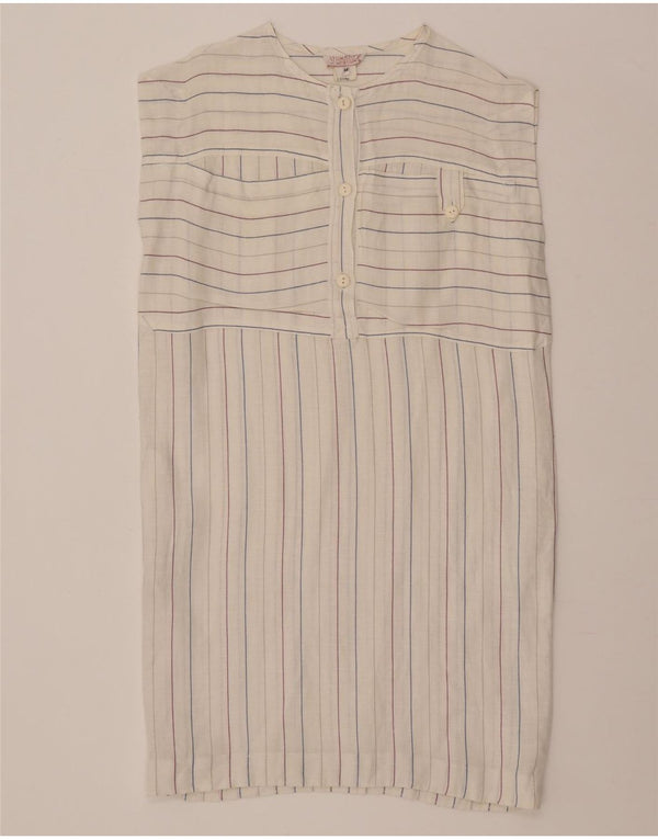 Abito a trapezio senza maniche vintage da donna IT 42 medio a righe bianco sporco