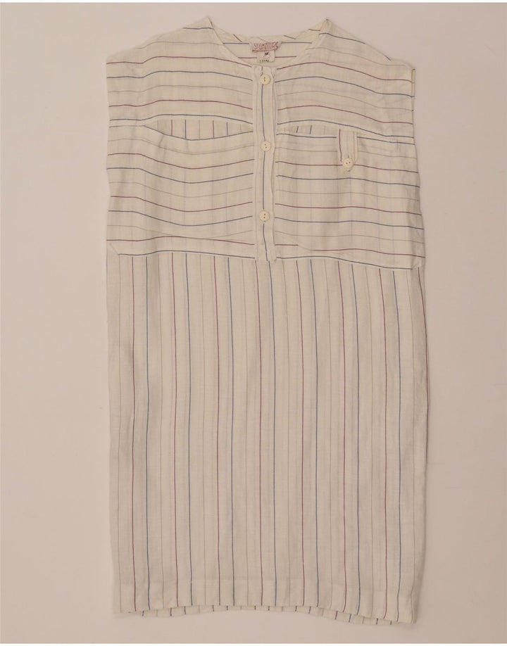 Abito a trapezio senza maniche vintage da donna IT 42 medio a righe bianco sporco