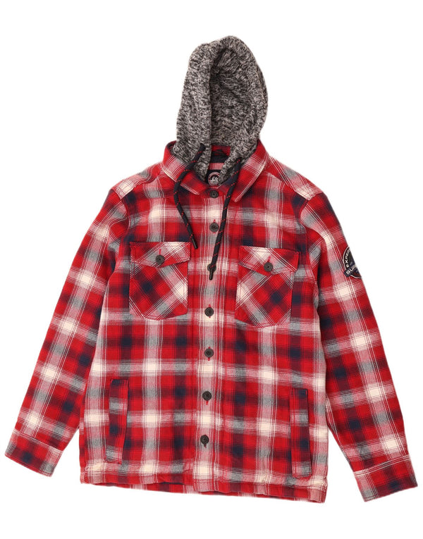 Camicia da uomo in flanella con cappuccio da boscaiolo Superdry 2XL cotone a quadri rosso