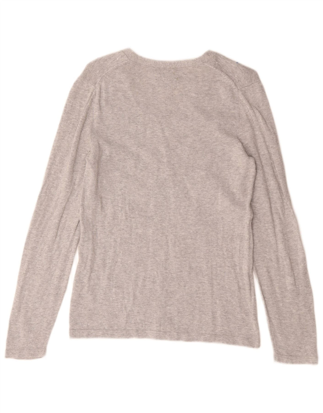 Tommy Hilfiger Donna Top Manica Lunga UK 12 Cotone Maculato Grigio Medio