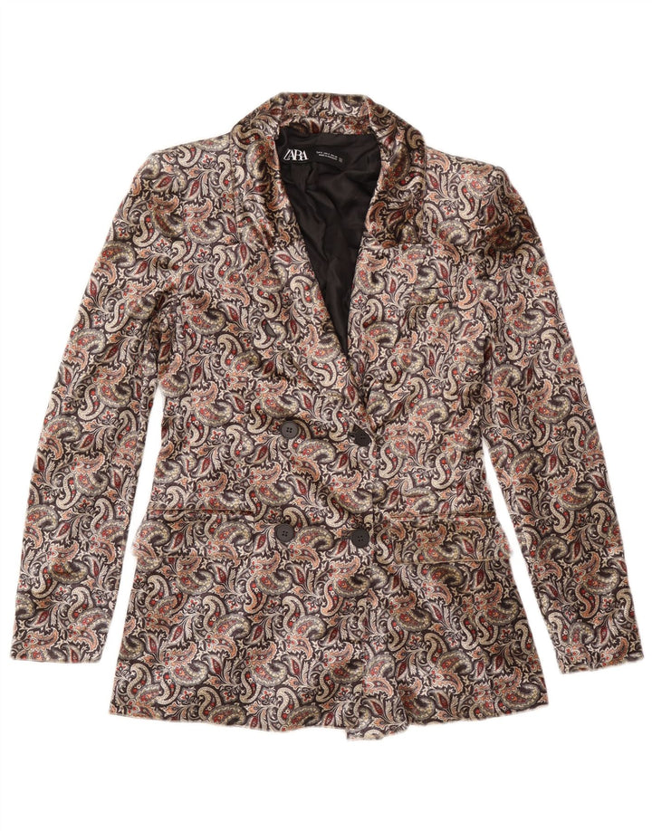 Giacca blazer doppiopetto da donna Zara UK 10 piccolo motivo cachemire multicolore