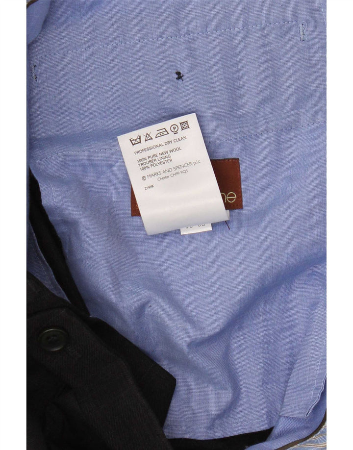 Pantaloni da abito dritti da uomo Marks & Spencer W36 L31 lana vergine a quadri grigi