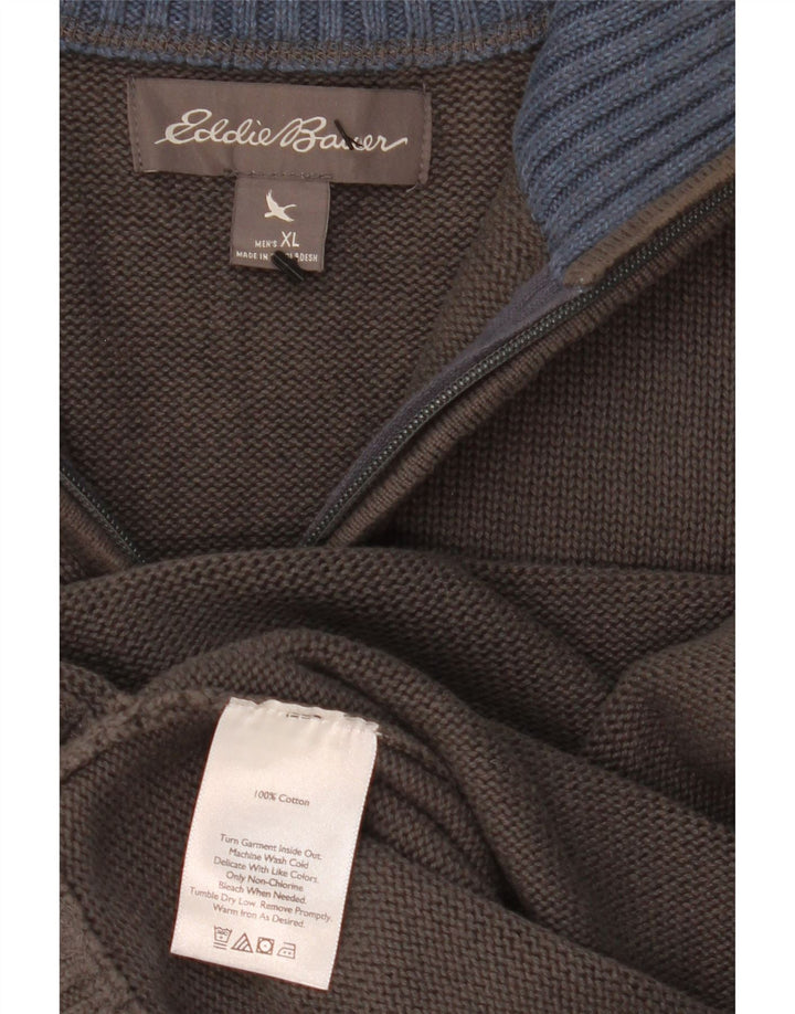 EDDIE BAUER Maglione da uomo con zip e collo XL in cotone grigio