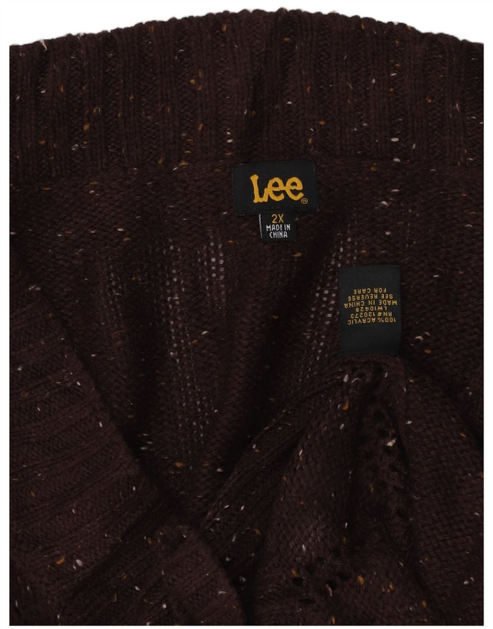 Maglione maglione oversize con scollo a V da donna LEE UK 20 2XL Lana screziata marrone