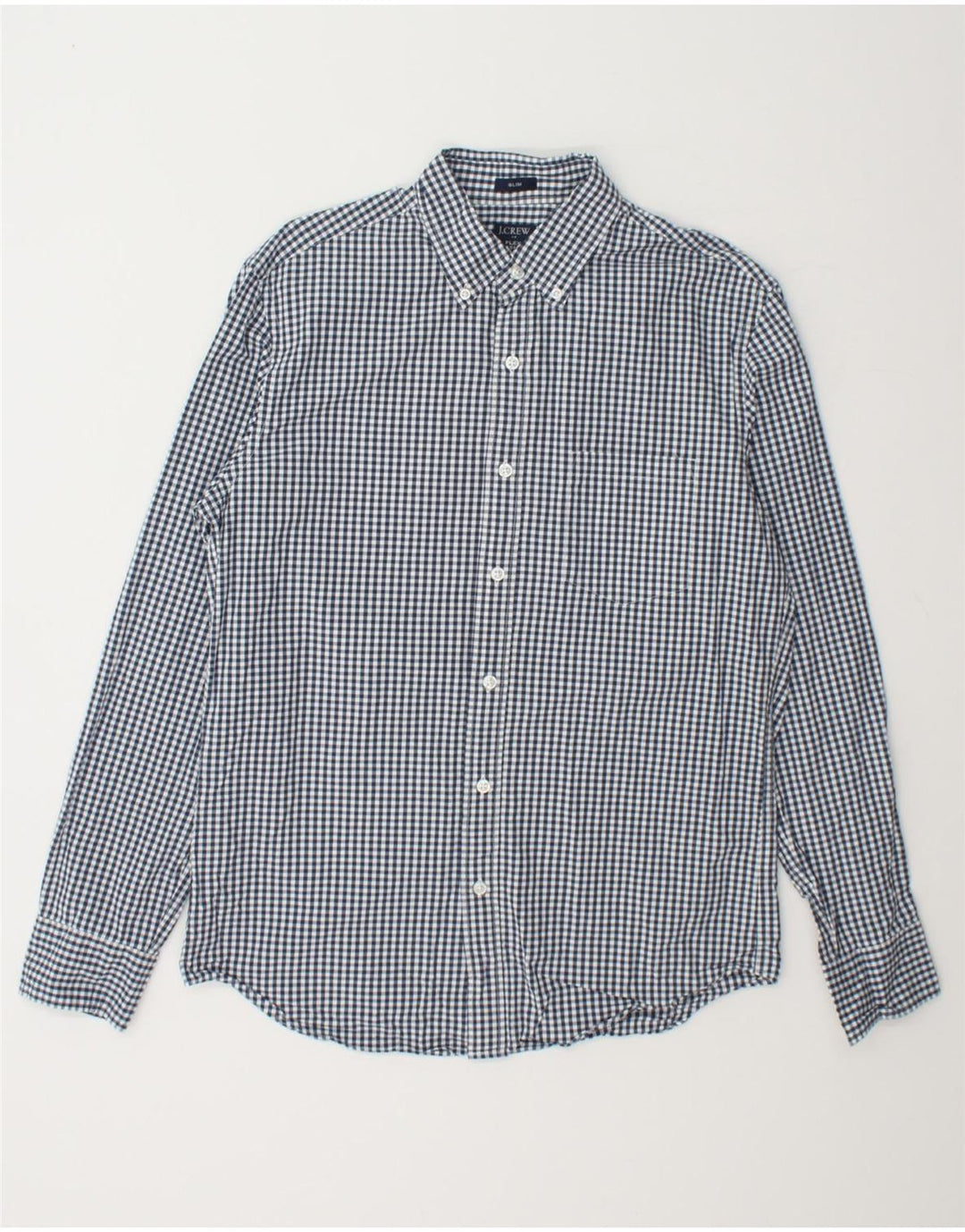 J. CREW Mens Flex Slim Shirt Medium Navy Blue Gingham Cotton Vintage J. Crew and Second-Hand J. Crew from Messina Hembry 