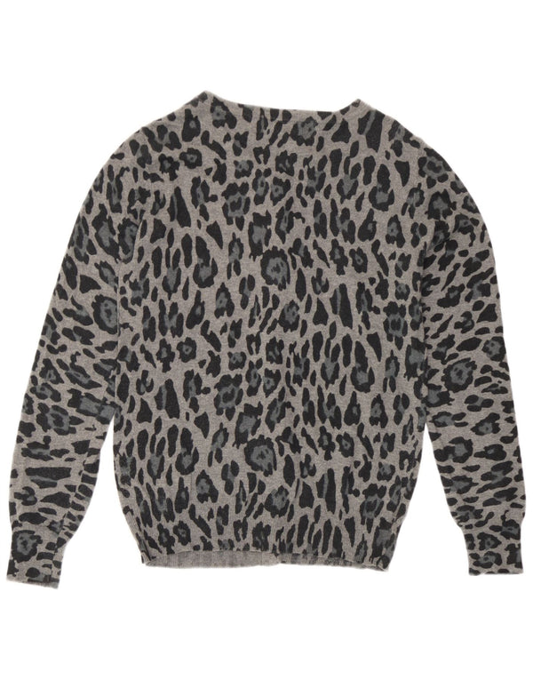 Maglione cardigan da donna Zara UK 12 Cotone con stampa animalier grigio medio
