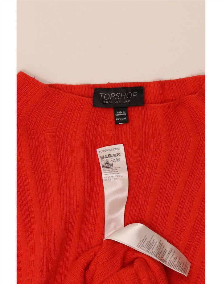 Topshop Top da donna manica lunga UK 8 piccolo rosso viscosa
