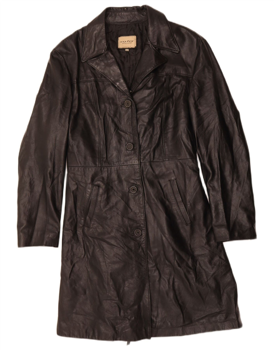 VINTAGE Womens Leather Coat IT 48 XL Black Leather