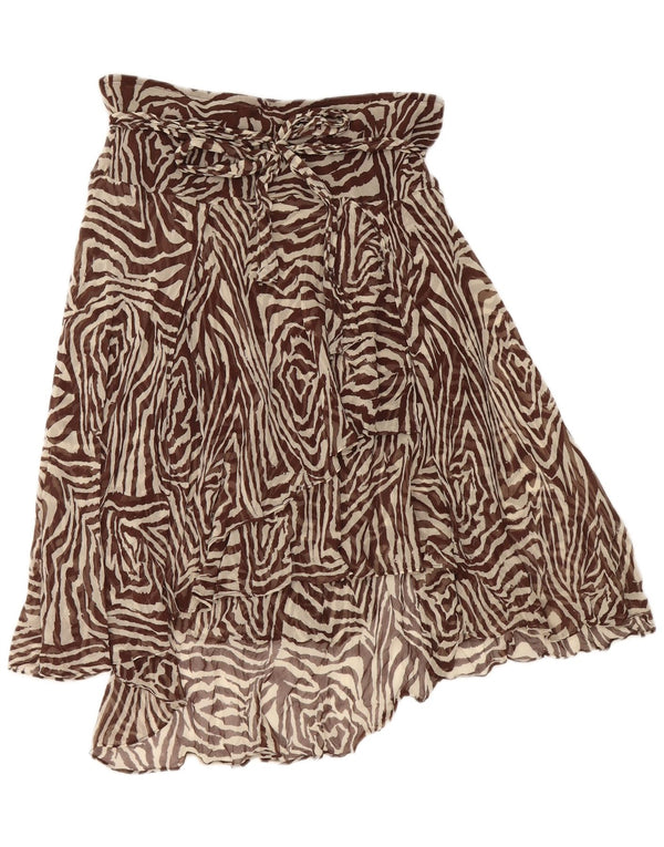 Naf Naf Womens Asymmetrical Skirt XL W36 Brown Animal Print Polyester