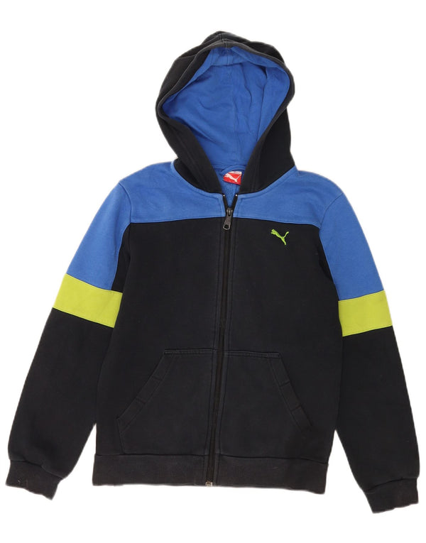 Felpa con cappuccio e zip da bambino Puma 11-12 anni in cotone color block nero