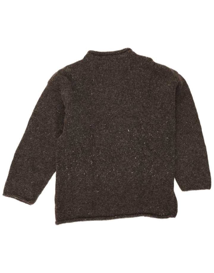 Maglione vintage da uomo con collo alto e grafica azteco chiazzato grigio medio