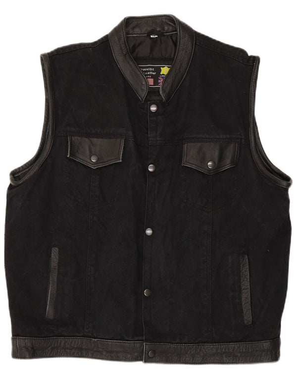 Gilet pratico in pelle da uomo vintage UK 44 2XL Pelle nera