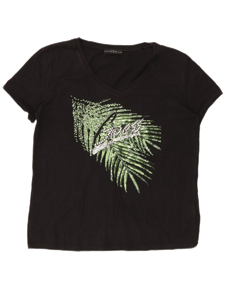 T-shirt grafica da donna Guess Top UK 18 XL cotone nero
