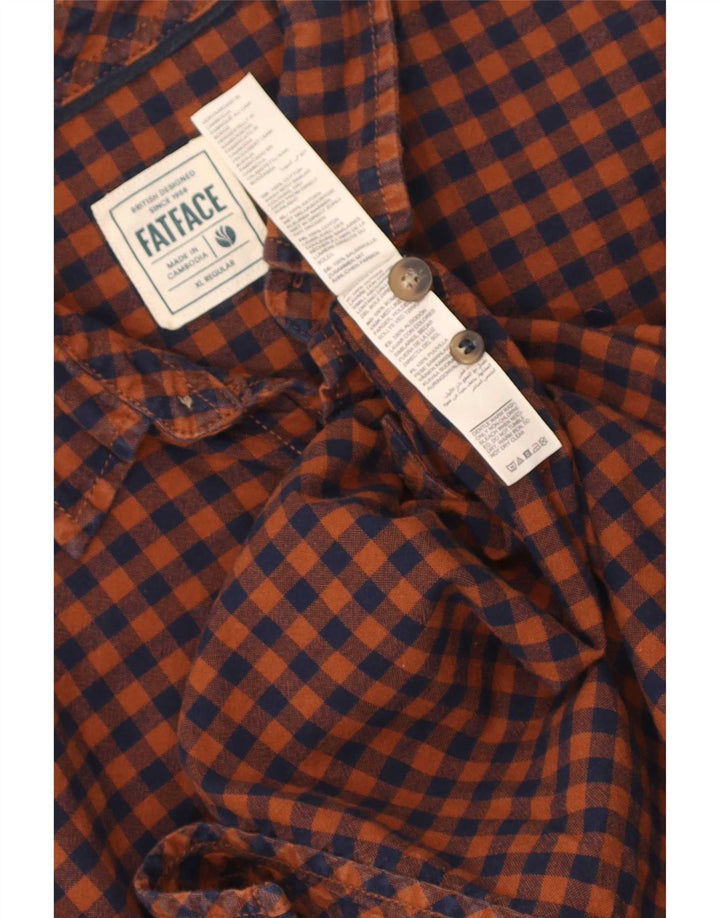 Fat Face Camicia da uomo in flanella vestibilità regolare XL in cotone a quadretti arancione
