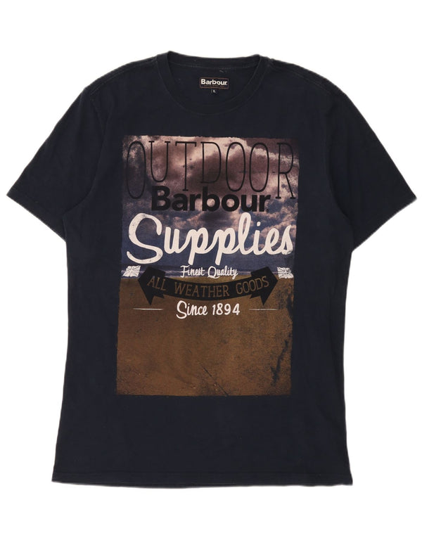 T-shirt grafica da uomo Barbour Top XL in cotone blu navy