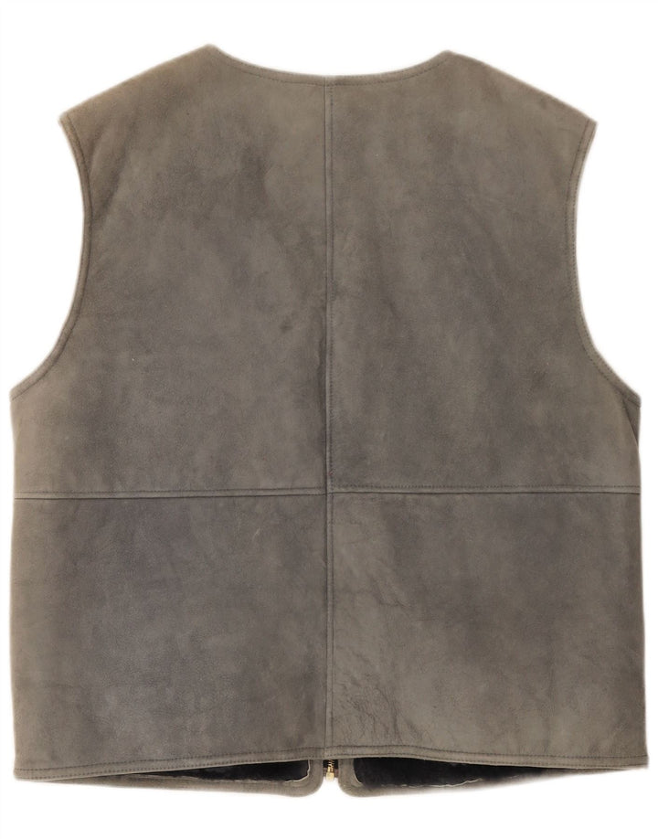 Gilet vintage da uomo in shearling IT 54 2XL in pelle grigia