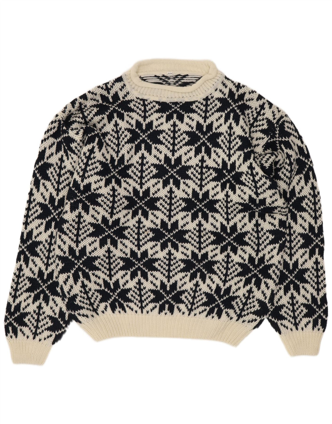 Maglione vintage da uomo con collo dolcevita IT 52/54 Grande nero geometrico