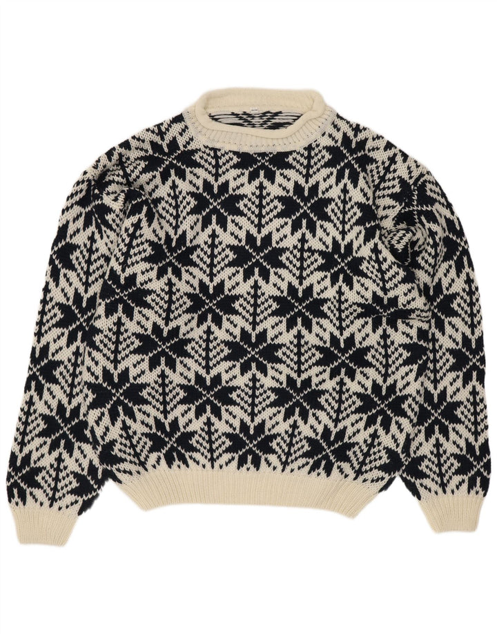 Maglione vintage da uomo con collo dolcevita IT 52/54 Grande nero geometrico