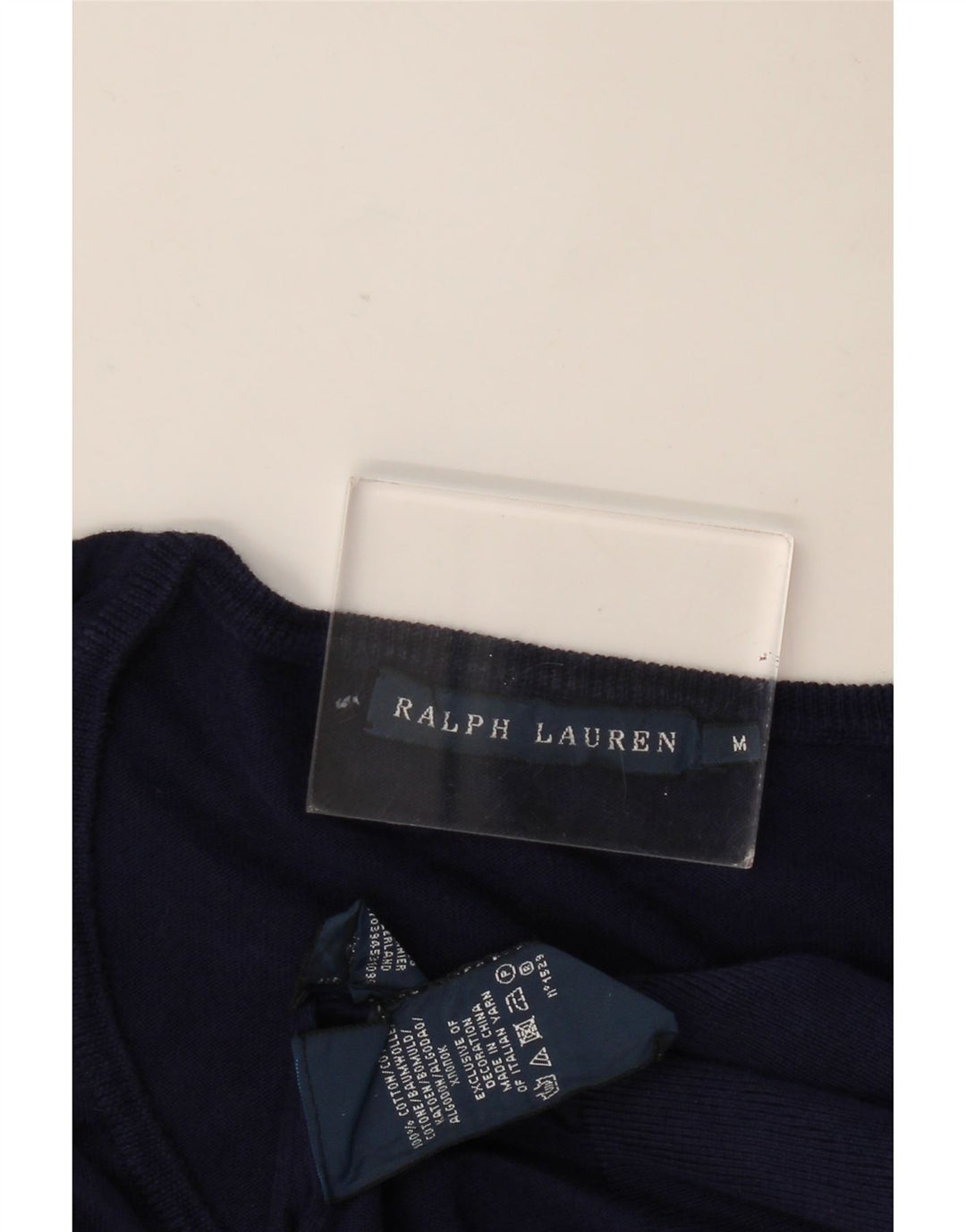Maglione maglione con scollo a V da donna Ralph Lauren UK 12 Cotone medio blu navy
