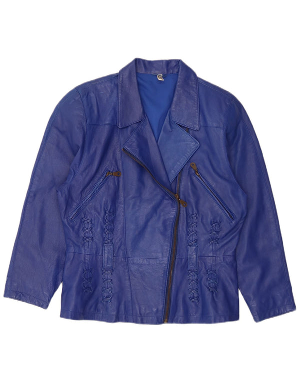 Giacca in pelle oversize da donna VINTAGE UK 10 piccola pelle blu