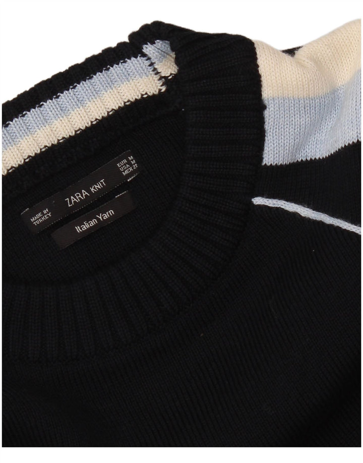 ZARA Womens Crew Neck Jumper Sweater UK 12 Medium Navy Blue Colourblock