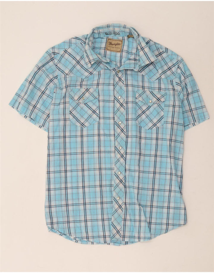 Camicia a maniche corte da uomo Wrangler XL in cotone a quadri blu