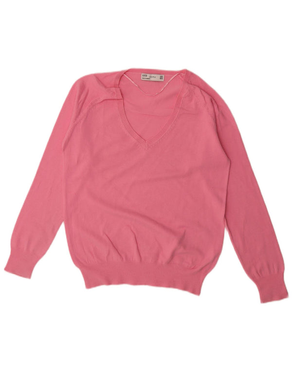 Maglione maglione con scollo a V da donna Zara UK 18 XL cotone rosa