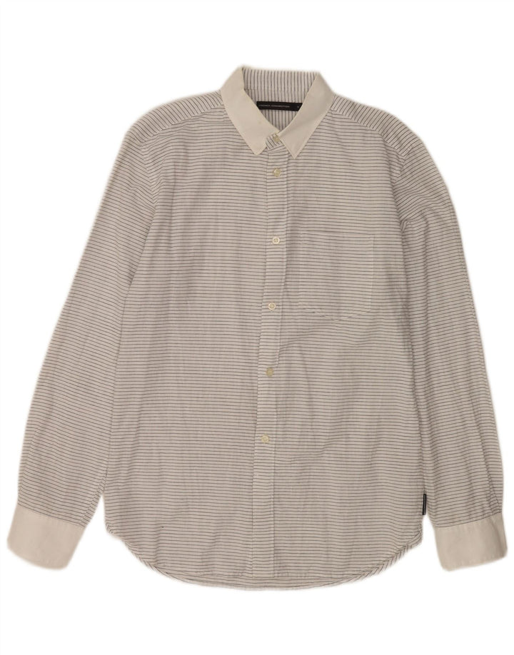 FRENCH CONNECTION Camicia da uomo piccola in cotone gessato bianco