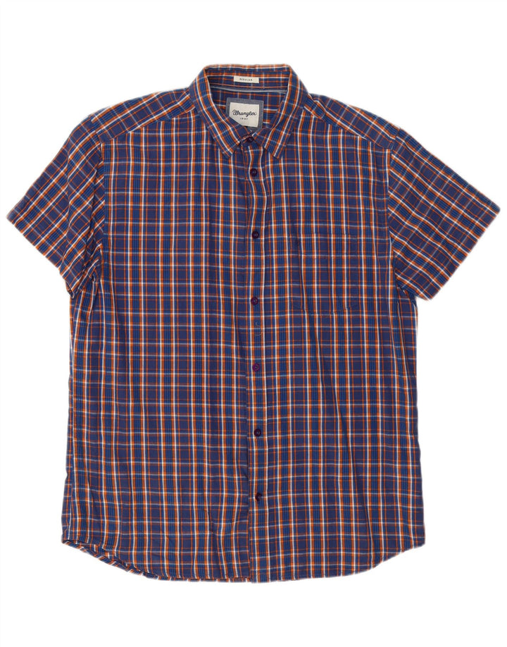 Camicia da uomo Wrangler a maniche corte, vestibilità regolare, grande, in cotone a quadri blu navy