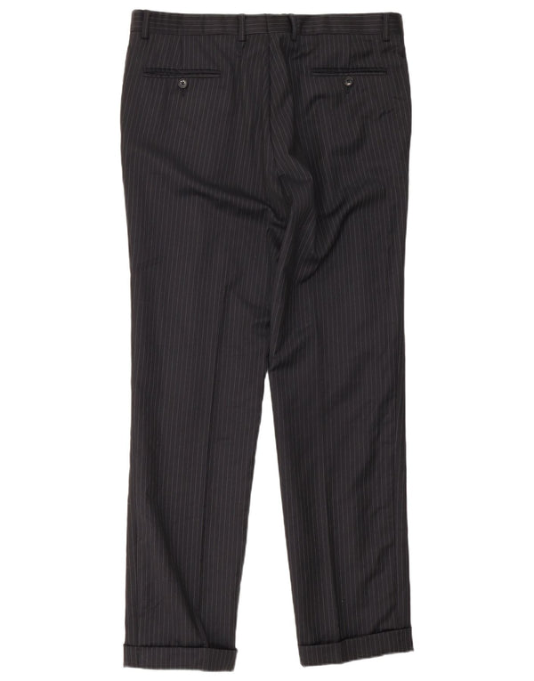Pantaloni da abito dritti da uomo Ferre W36 L33 blu navy gessato