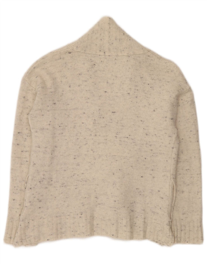 BARBOUR Maglione cardigan aperto da donna UK 10 Piccolo lana screziata bianco sporco