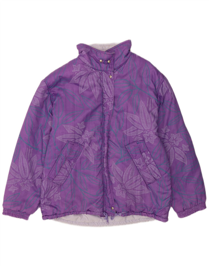 Giacca reversibile oversize da donna Belfe UK 14 grande viola floreale