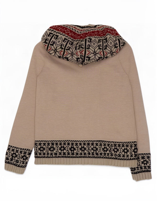 Maglione cardigan con cappuccio da donna Superdry UK 18 XL Beige Fair Isle acrilico