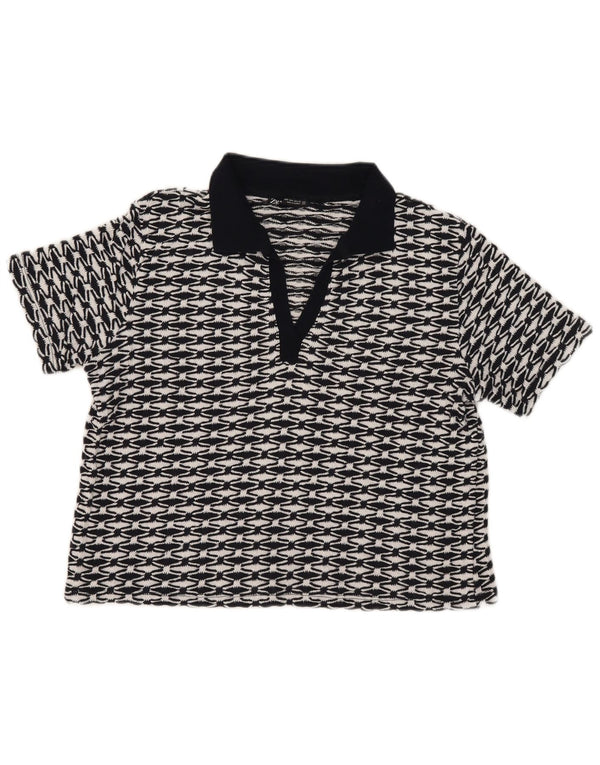 Polo corta da donna Zara UK 14 media nera geometrica