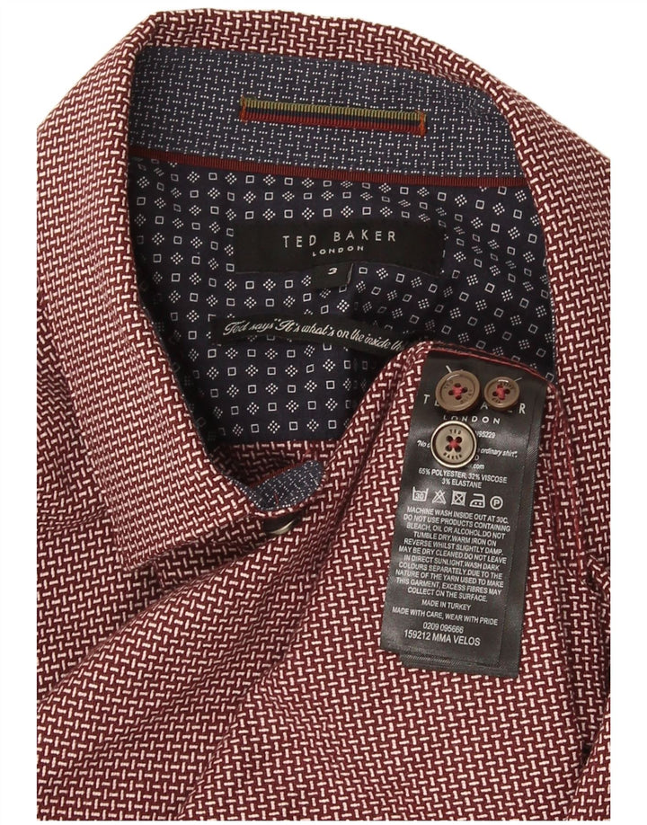 Ted Baker Camicia da uomo vestibilità regolare taglia 3 Poliestere geometrico bordeaux medio