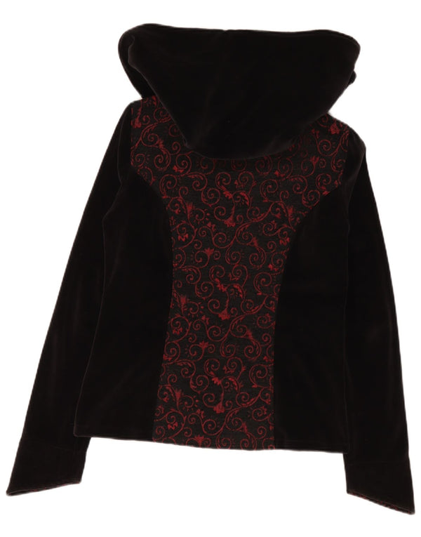 Maglione con cappuccio e zip in velluto da donna vintage UK 12 Cotone floreale nero medio