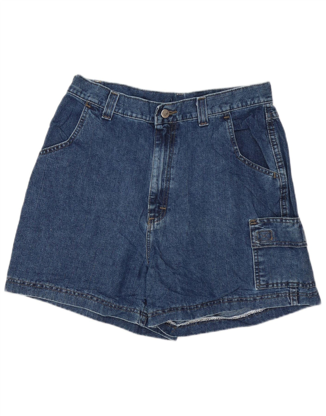Pantaloncini di jeans cargo a vita alta da donna Lee W32 grandi blu