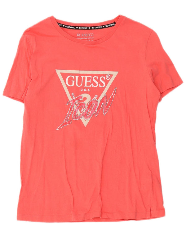 Guess T-shirt grafica da donna Top UK 16 Large Rosa Cotone
