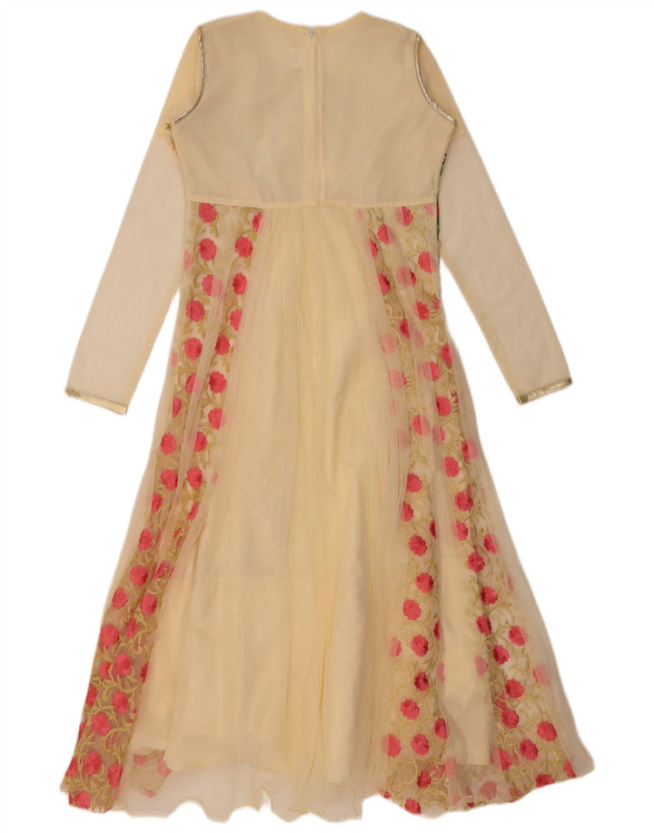 Abito a trapezio a maniche lunghe da donna VINTAGE US 6 Beige medio floreale