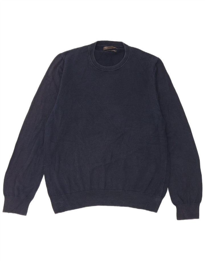 Maglione maglione girocollo da uomo Marks & Spencer grande cotone blu navy
