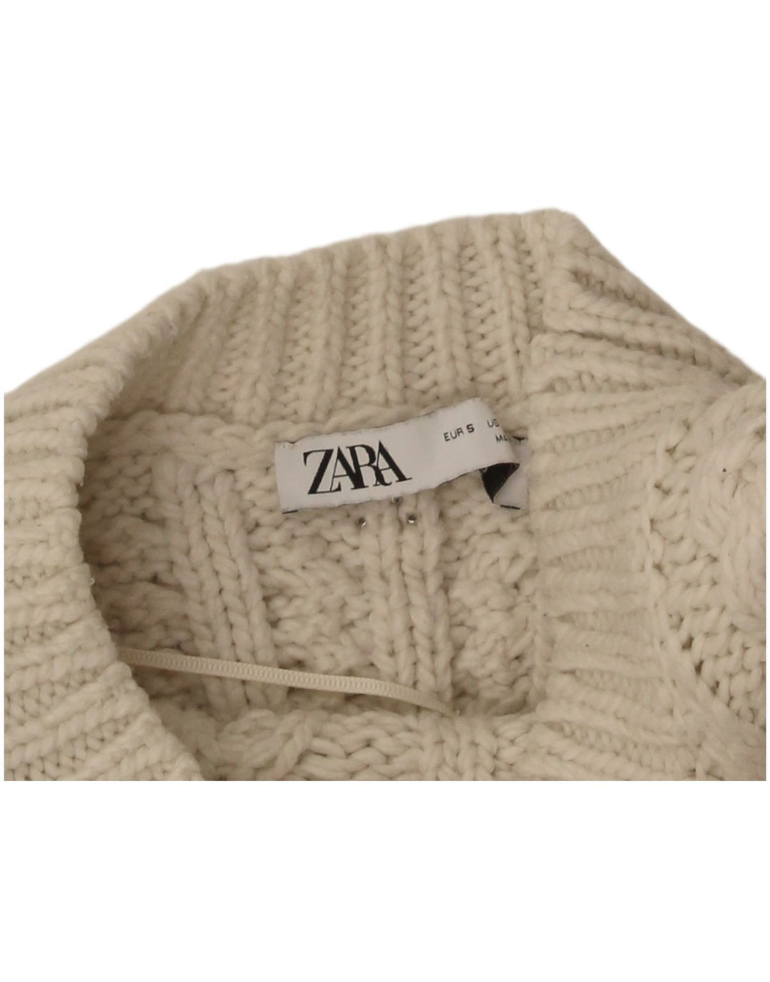 Maglione corto girocollo da donna Zara UK 8 piccolo poliestere bianco sporco