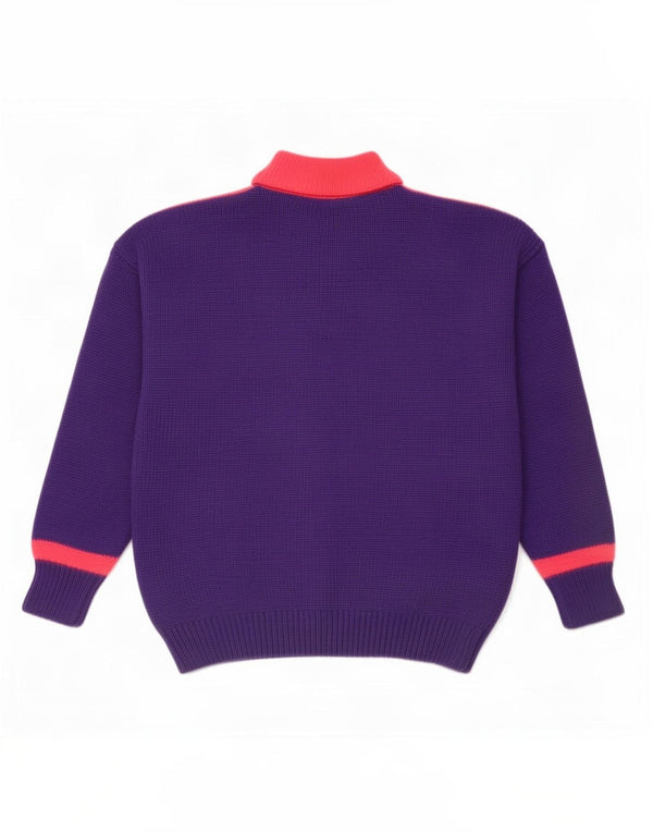 Vintage Womens Turtle Neck Jumper Sweater UK 16 Large Purple Colourblock