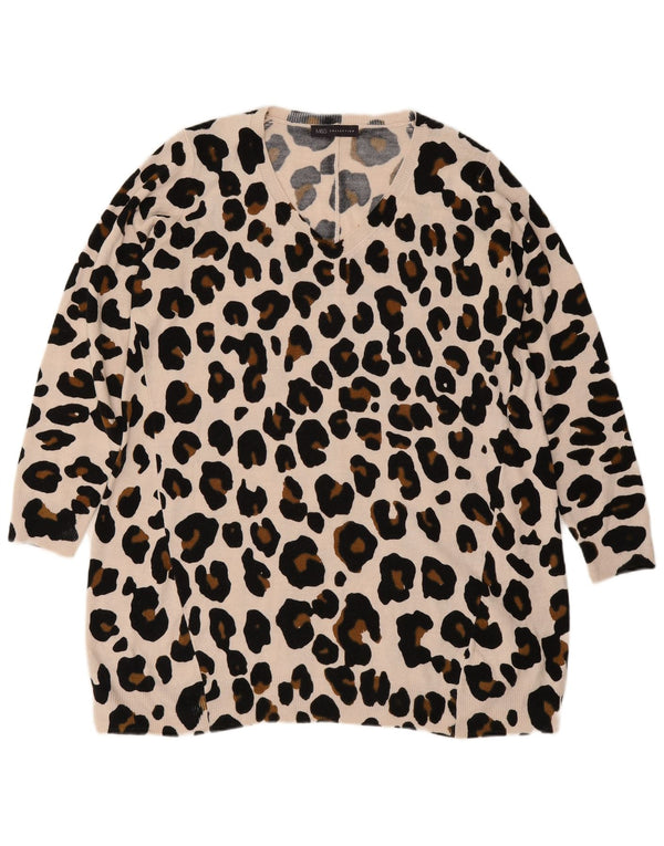 Maglione da donna con scollo a V Marks & Spencer UK 16 Grande stampa animalier beige