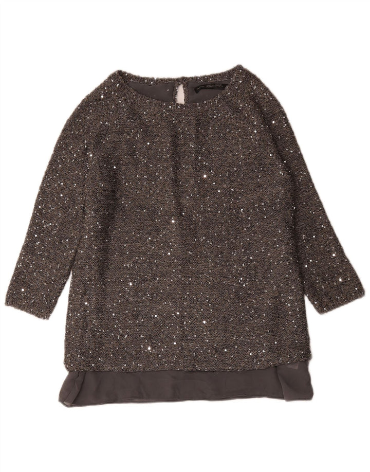 Top tunica con maniche a 3/4 da donna Zara UK 14 Poliestere screziato grigio medio